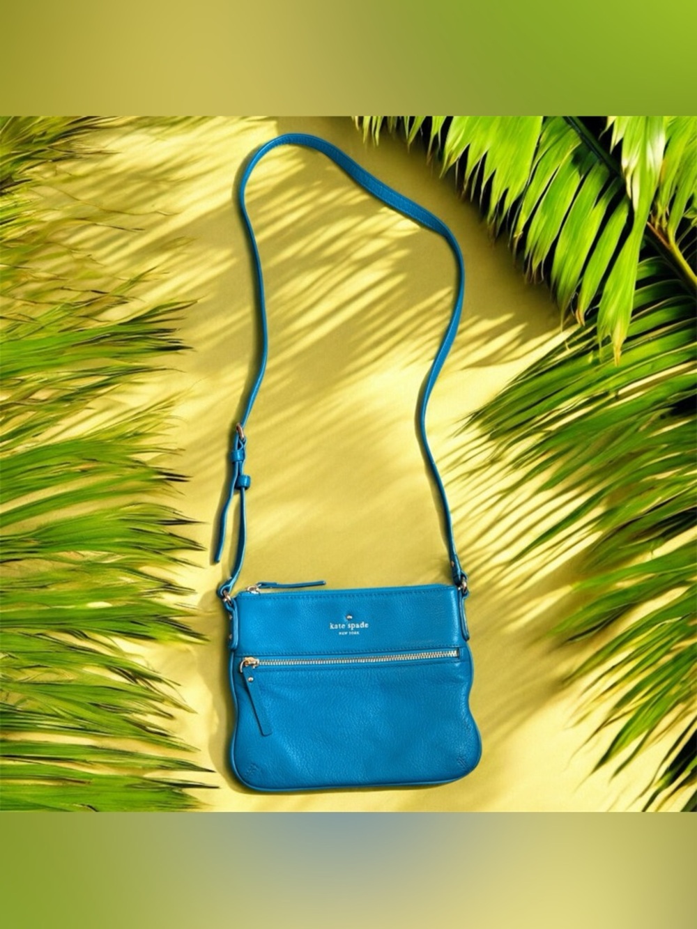 Kate Spade Teal Blue Pebbled Leather Crossbody Bag - Spring Summer Must-Have